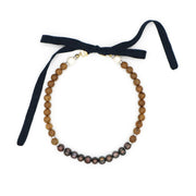 CENTOPERCENTO CACHEMIRE Chocker cocco e perle bronzo